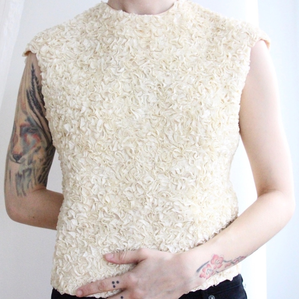 Vintage Elegant Cream Textured Women's Top
